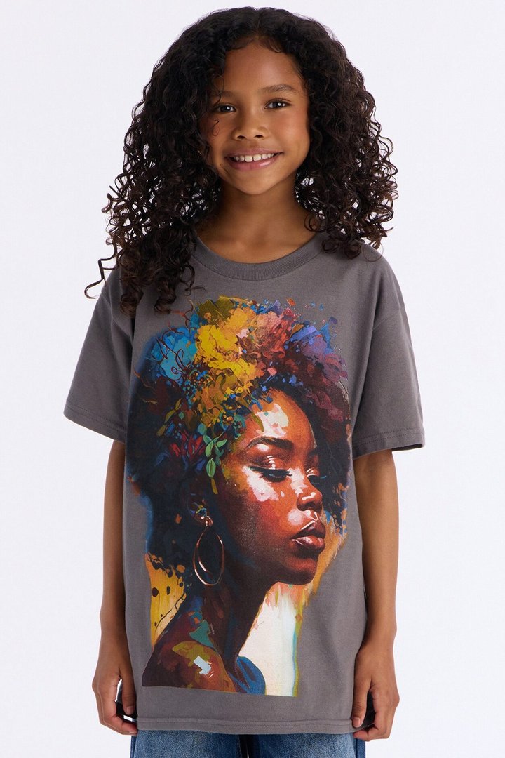 Mini Beautiful Woman Profile Tee - Charcoal