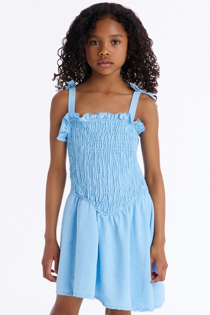 Mini Shaye Smocked Romper - Blue