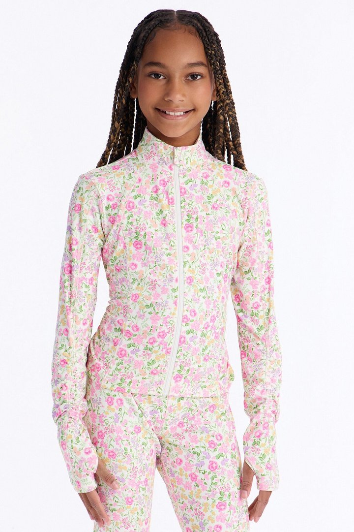 Mini So Grateful Floral Zip Jacket - White/Pink