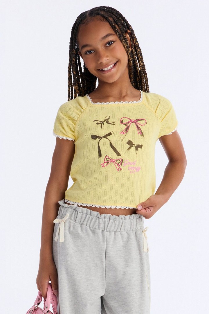 Mini Believer In Bows Wide Leg Pant Set - Yellow/combo