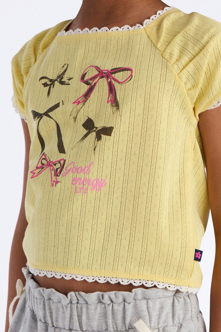 Mini Believer In Bows Wide Leg Pant Set - Yellow/combo