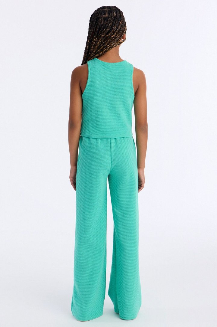 Mini Alana Textured Wide Leg Pant Set - Aqua