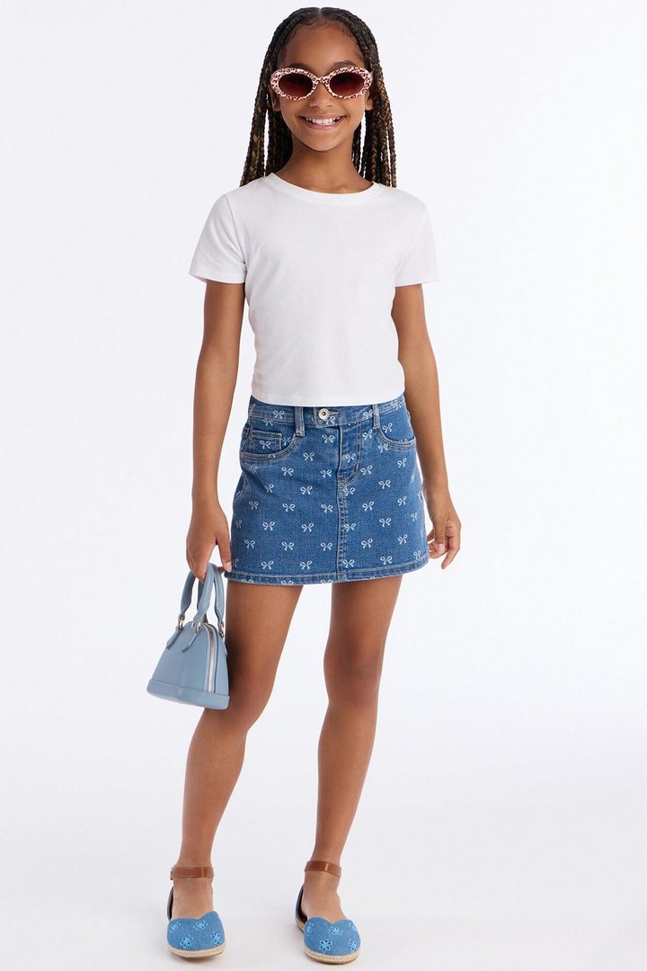Mini Everything About It Printed Denim Skort - Medium Wash