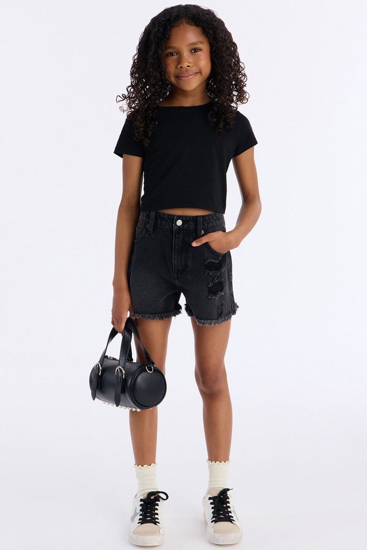 Mini Nantucket Cut Off Ripped Denim Shorts - Black Wash