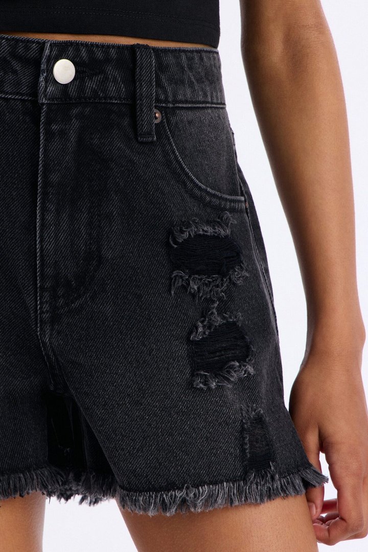 Mini Nantucket Cut Off Ripped Denim Shorts - Black Wash