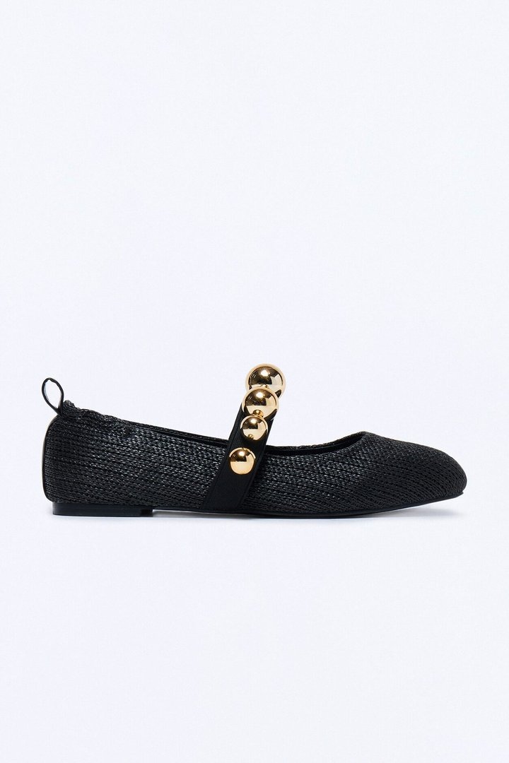Kember Hardware Raffia Flats - Black