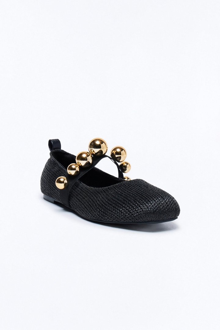 Kember Hardware Raffia Flats - Black