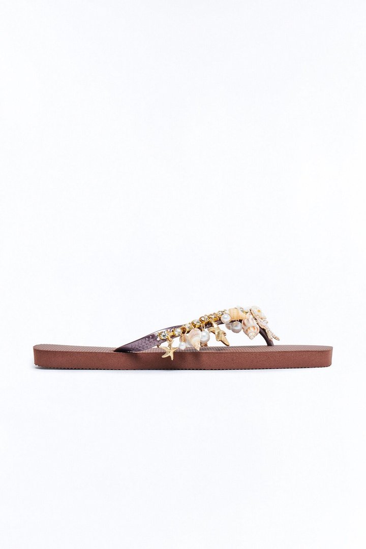 Sea Goddess Seashell Flip Flops - Brown