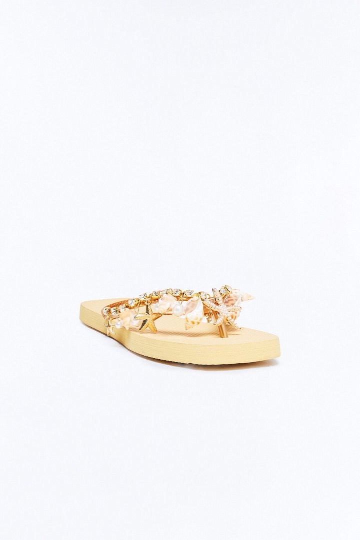 Sea Goddess Seashell Flip Flops - Gold