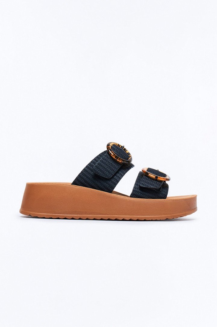 Ellie Buckle Slides - Black