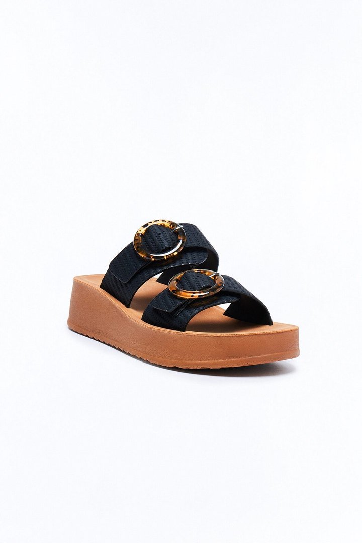 Ellie Buckle Slides - Black