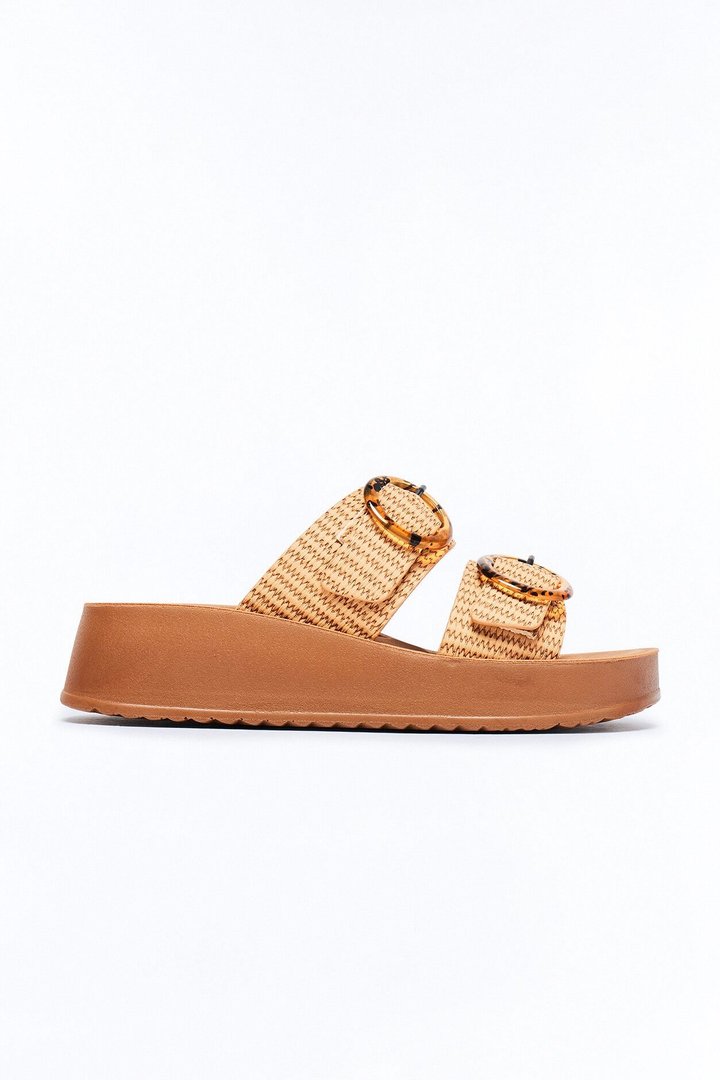 Ellie Buckle Slides - Natural