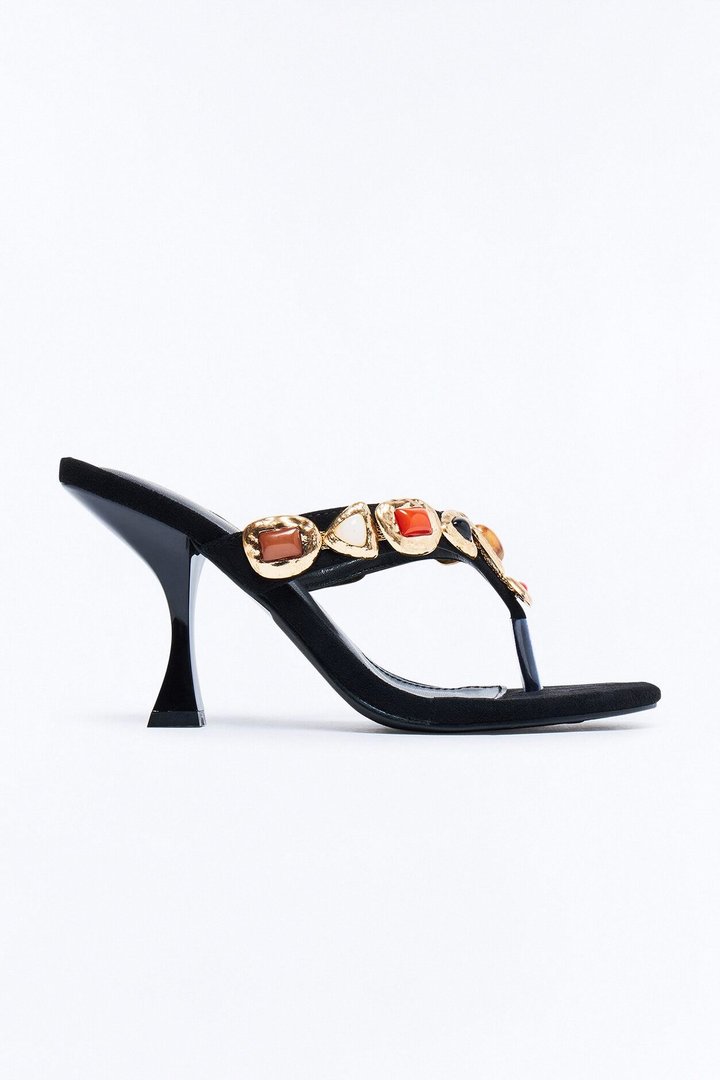 Aeron Jewel Thong Heels - Black