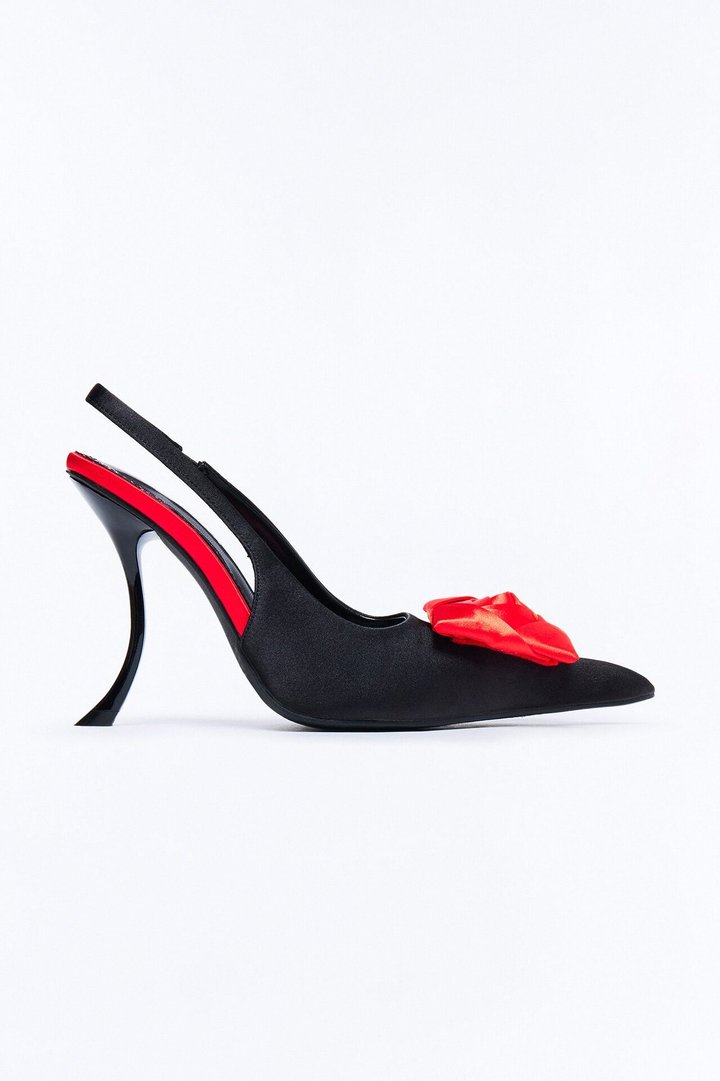 Exquisite Satin Slingback Pumps - Black/Red