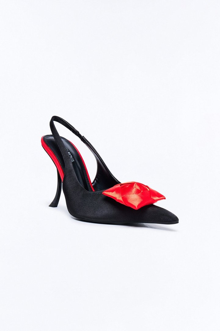 Exquisite Satin Slingback Pumps - Black/Red