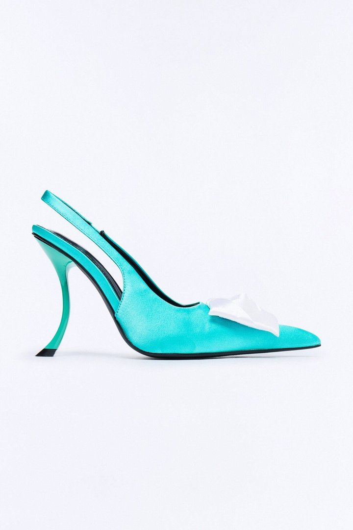 Exquisite Satin Slingback Pumps - Turquoise