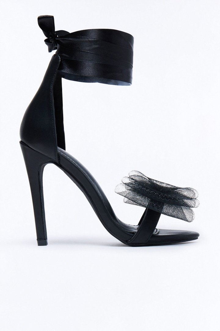 Milady Bow Wrap Up Heels - Black