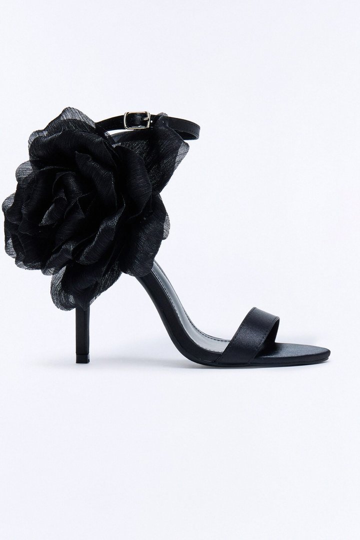 Classy Satin Flower Heels - Black