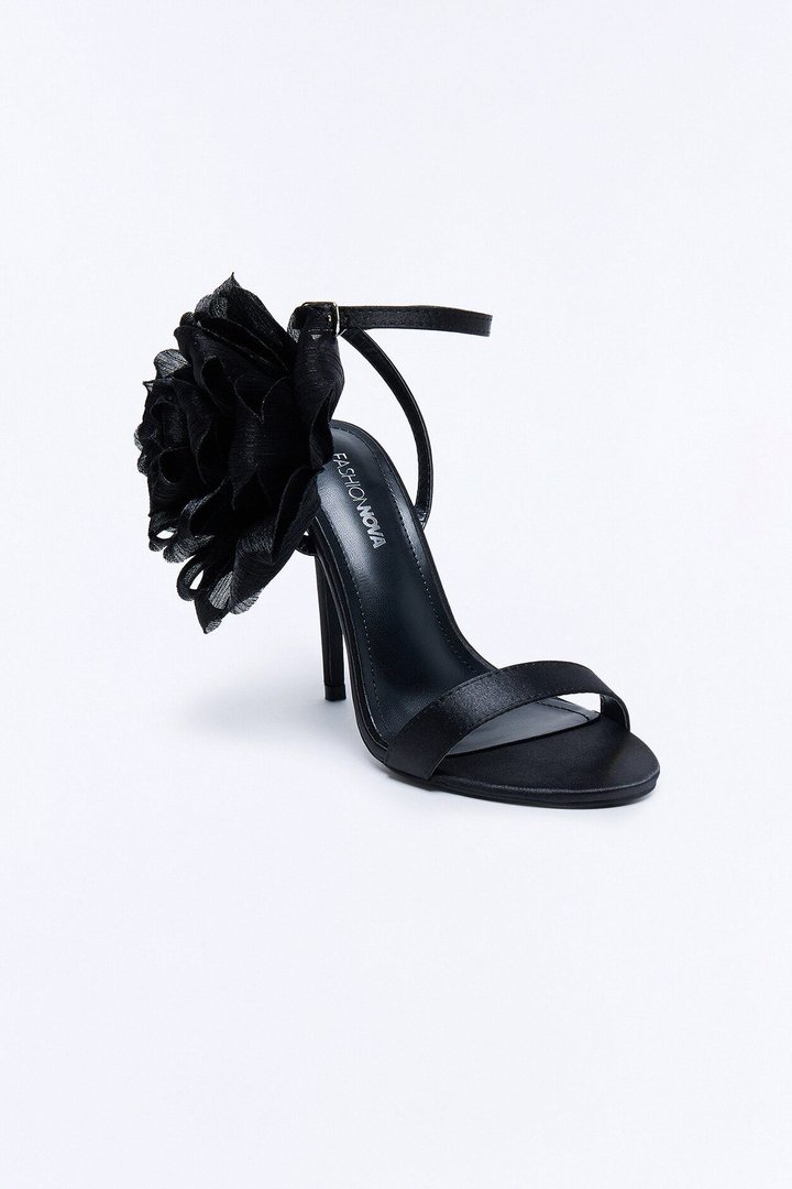 Classy Satin Flower Heels - Black