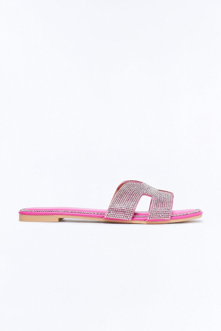 Marta Rhinestone Slip On Sandals - Hot Pink