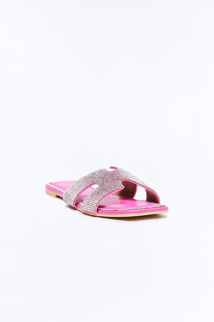 Marta Rhinestone Slip On Sandals - Hot Pink