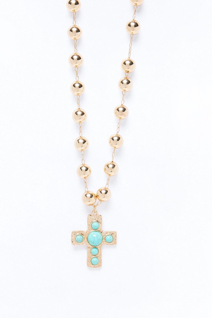 Sacred Grace Cross Pendant Necklace - Turquoise