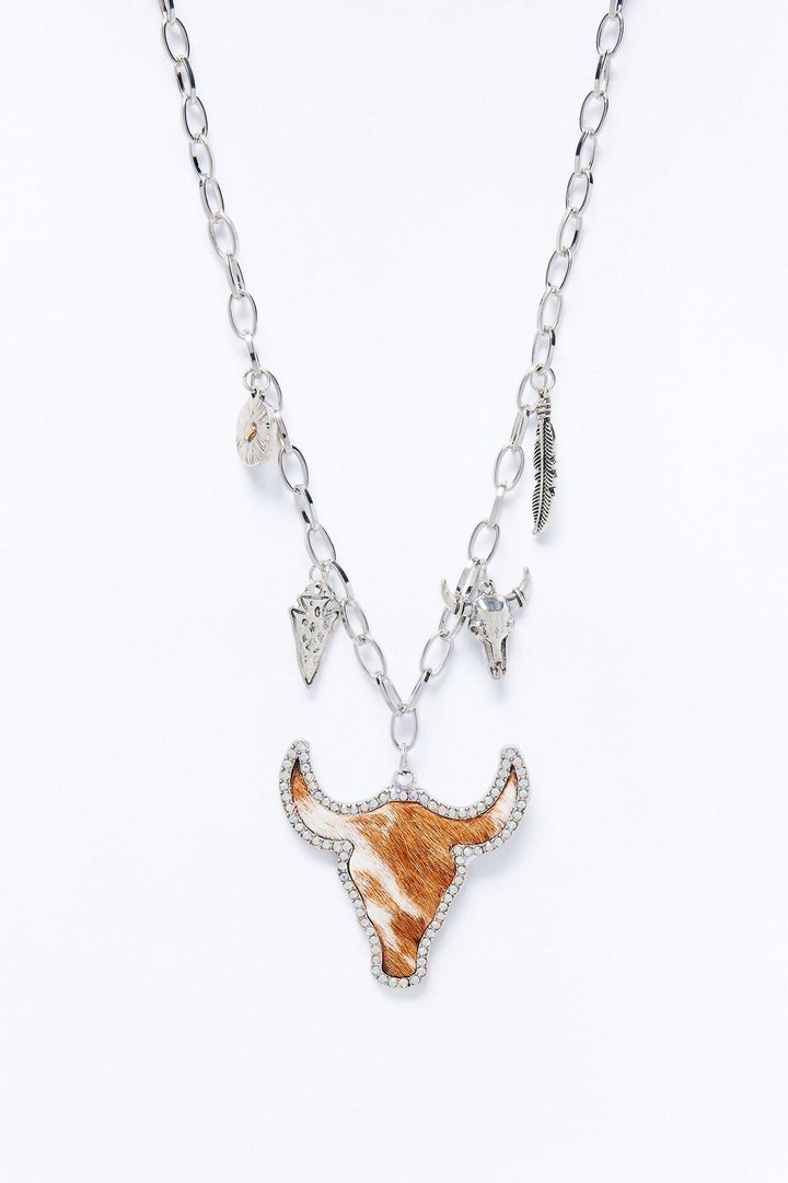 Bull Rider Pony Hair Charm Necklace - Silver