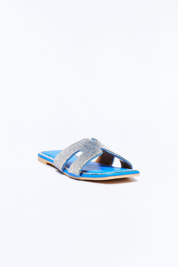 Marta Rhinestone Slip On Sandals - Royal