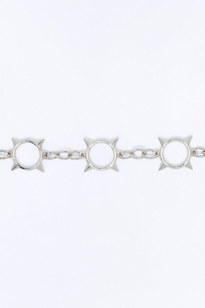 Spiky Solar Stars Chain Belt - Silver