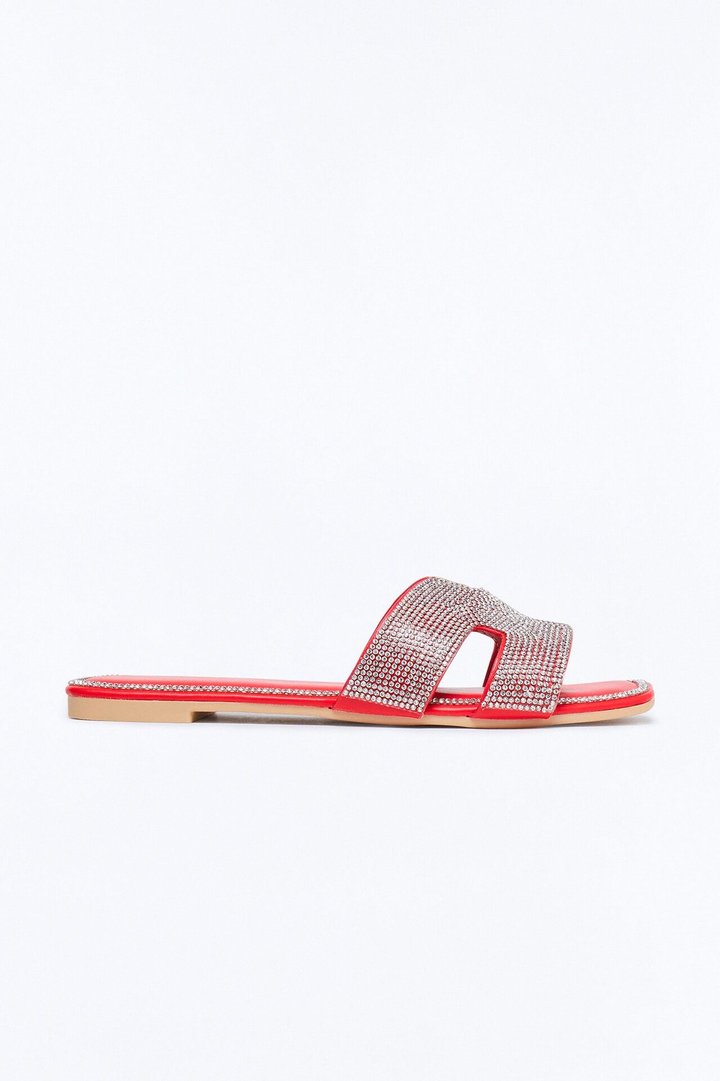 Marta Rhinestone Slip On Sandals - Red