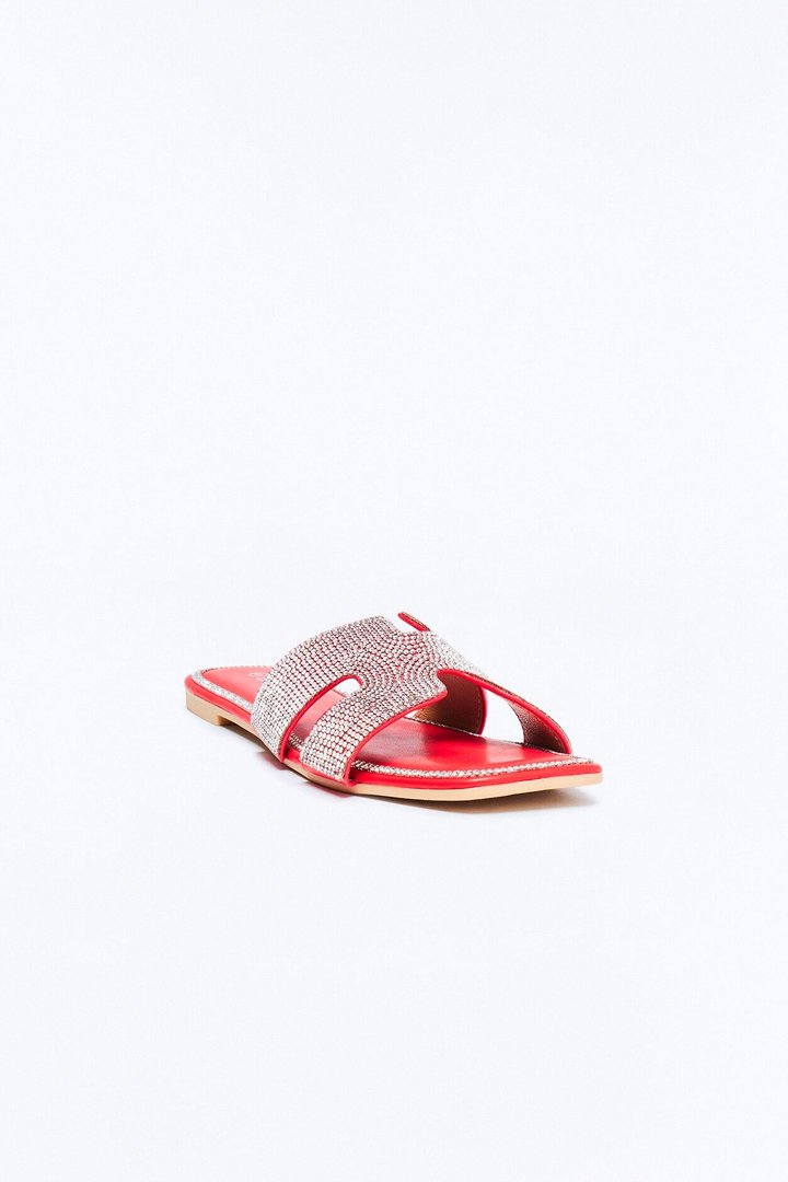 Marta Rhinestone Slip On Sandals - Red