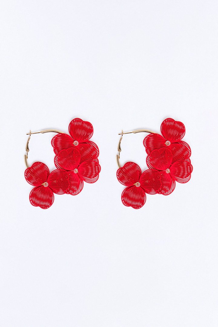 Pretty Breeze Floral Hoop Earrings - Red