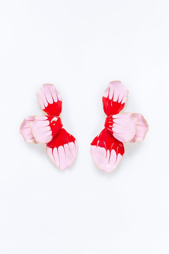 Hibiscus Heart Drop Earrings - Pink/combo