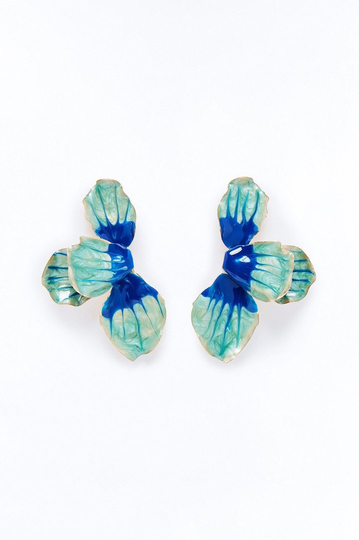 Hibiscus Heart Drop Earrings - Blue/combo