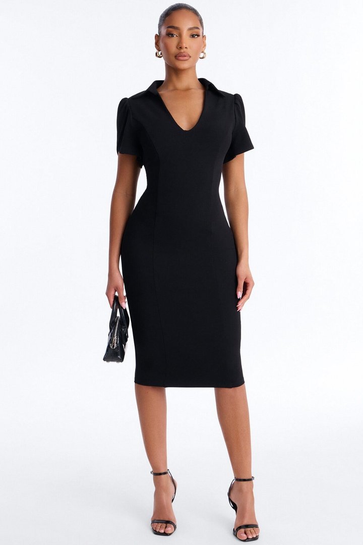 Marina Bow Midi Dress - Black/White