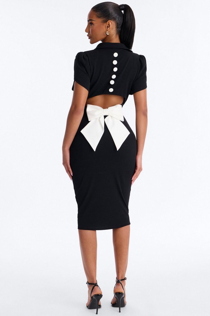 Marina Bow Midi Dress - Black/White