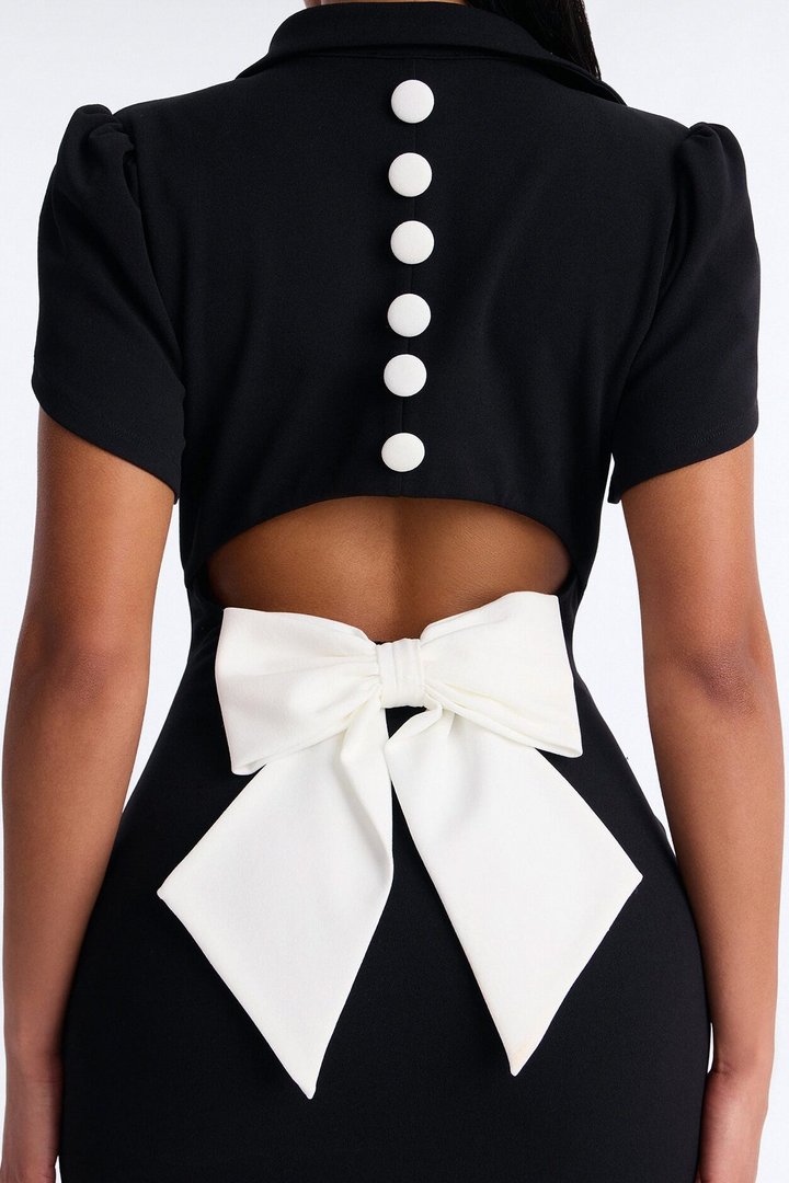 Marina Bow Midi Dress - Black/White