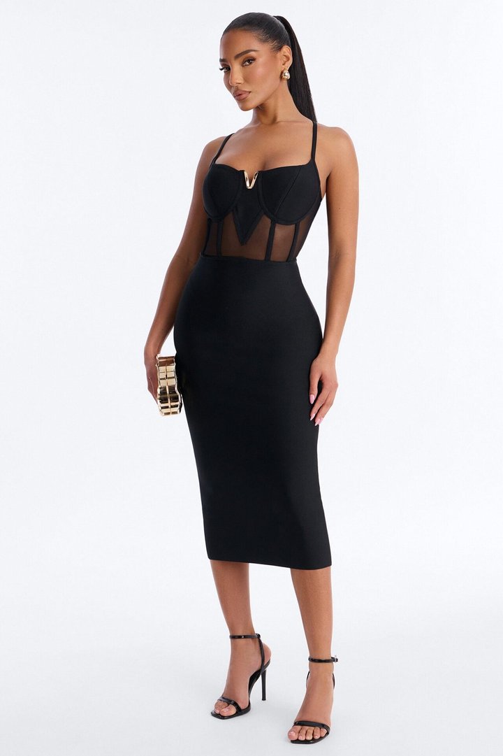 Haisley Corset Bandage Midi Dress - Black