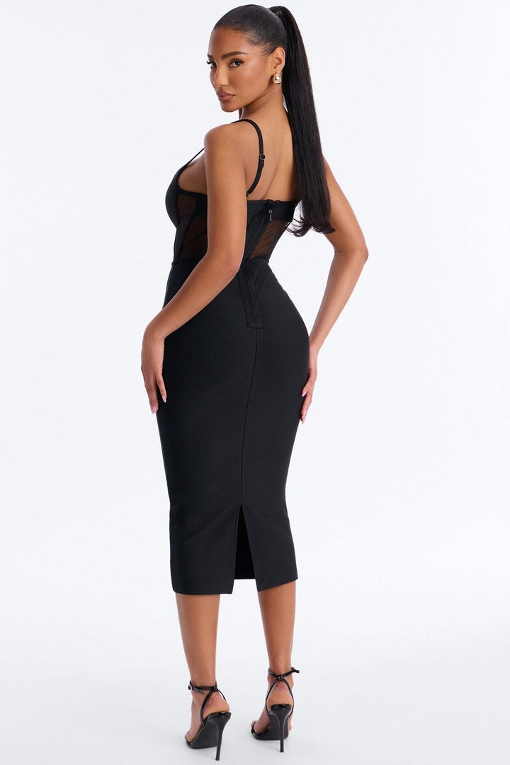 Haisley Corset Bandage Midi Dress - Black