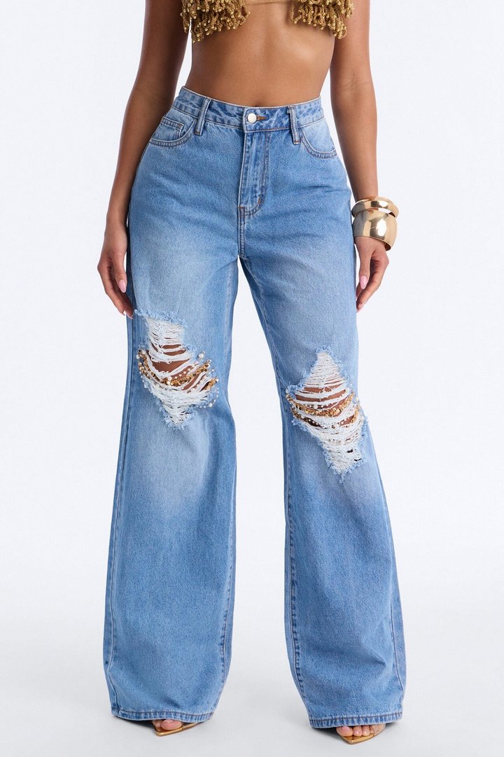Love Lockdown Ripped Wide Leg Jeans - Medium Wash