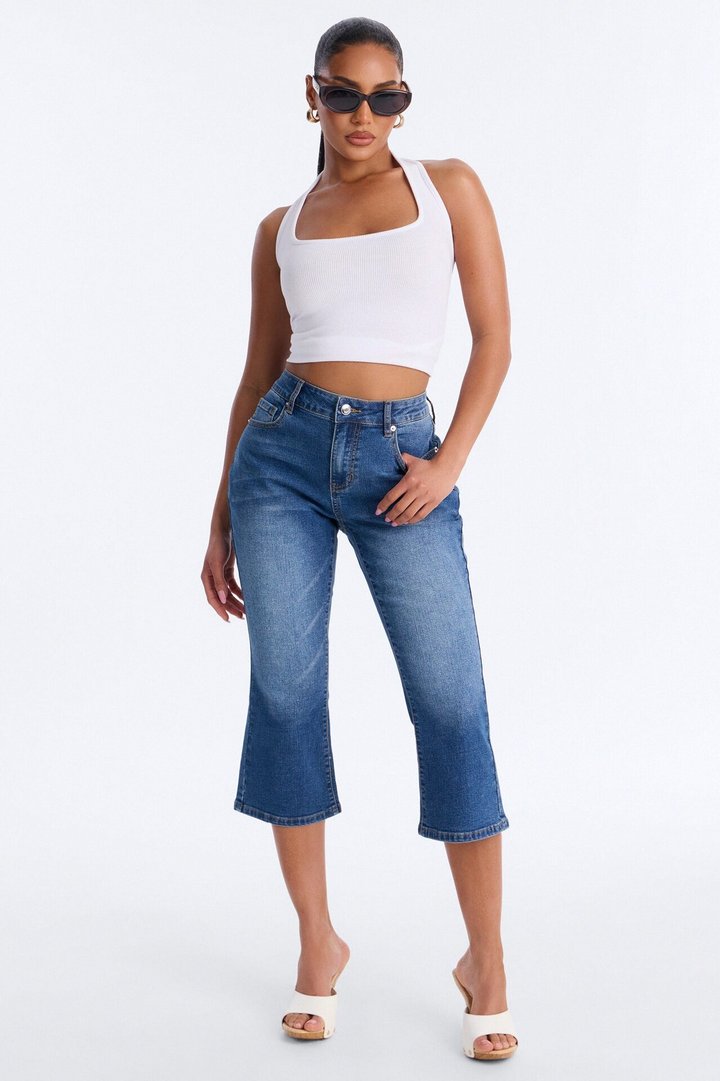 String Me Along Low Rise Capri Jeans - Dark Wash