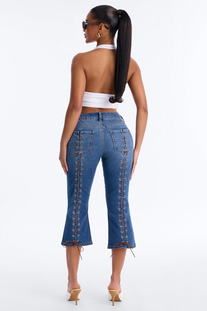 String Me Along Low Rise Capri Jeans - Dark Wash