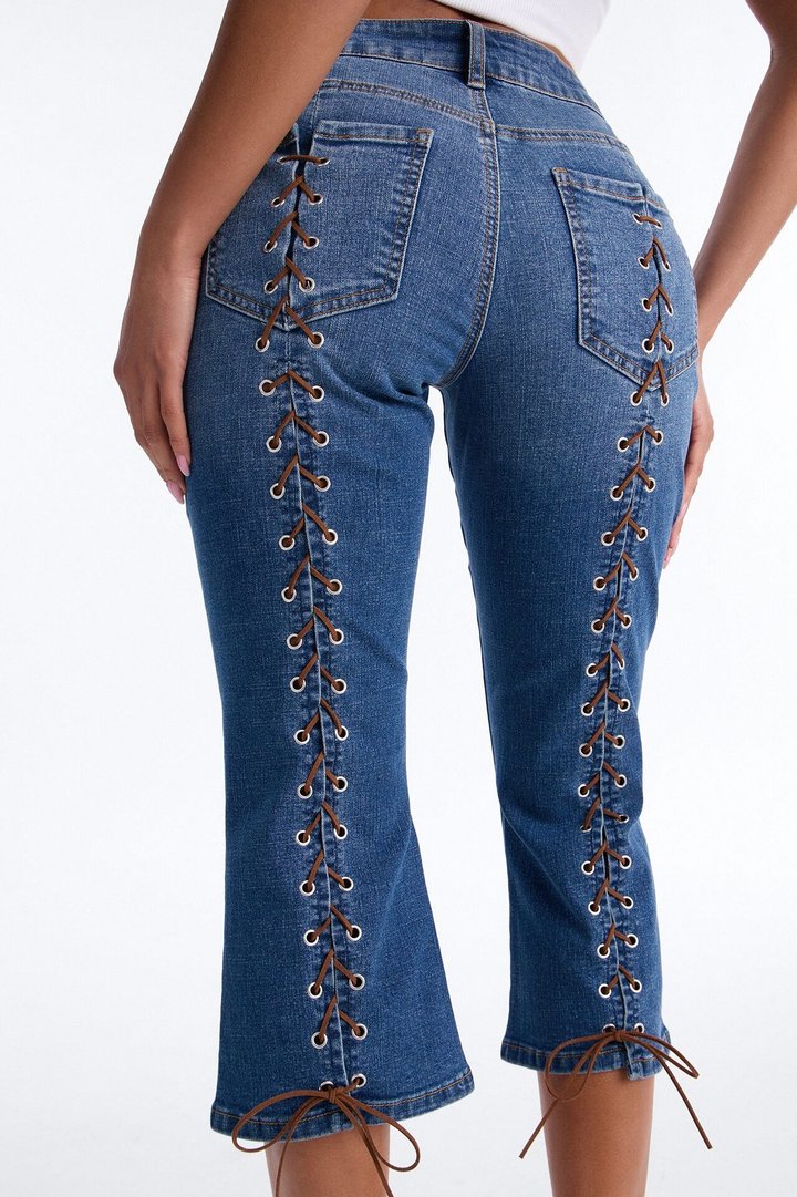 String Me Along Low Rise Capri Jeans - Dark Wash