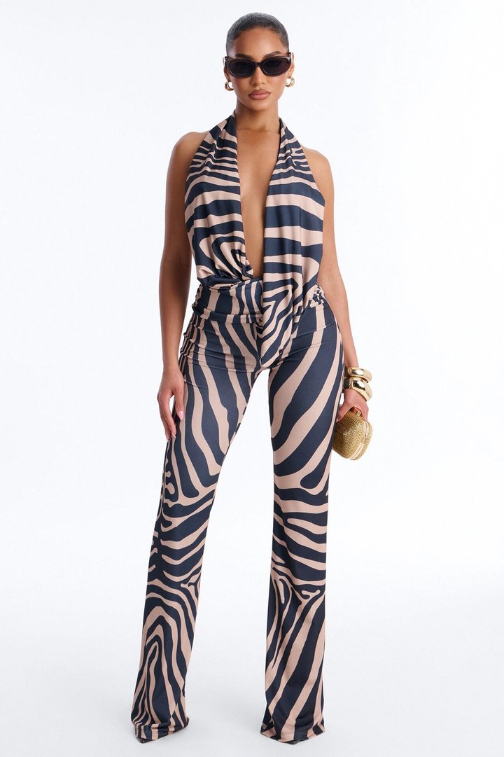 Zena Backless Flare Leg Jumpsuit - Taupe