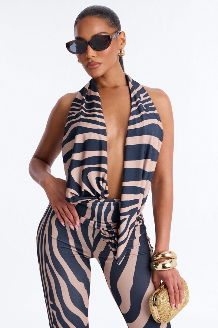 Zena Backless Flare Leg Jumpsuit - Taupe