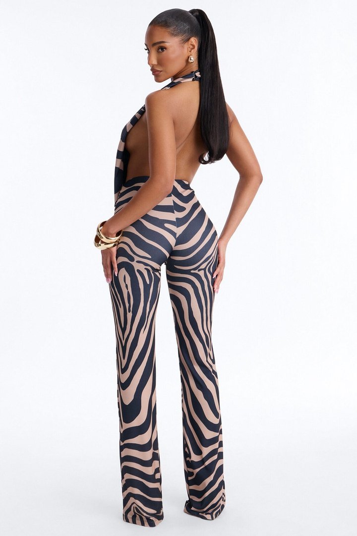 Zena Backless Flare Leg Jumpsuit - Taupe