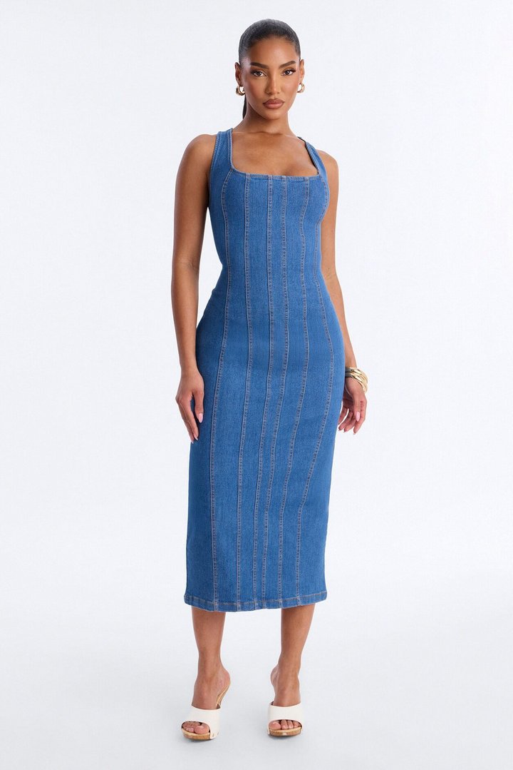 Finley Denim Midi Dress - Medium Wash