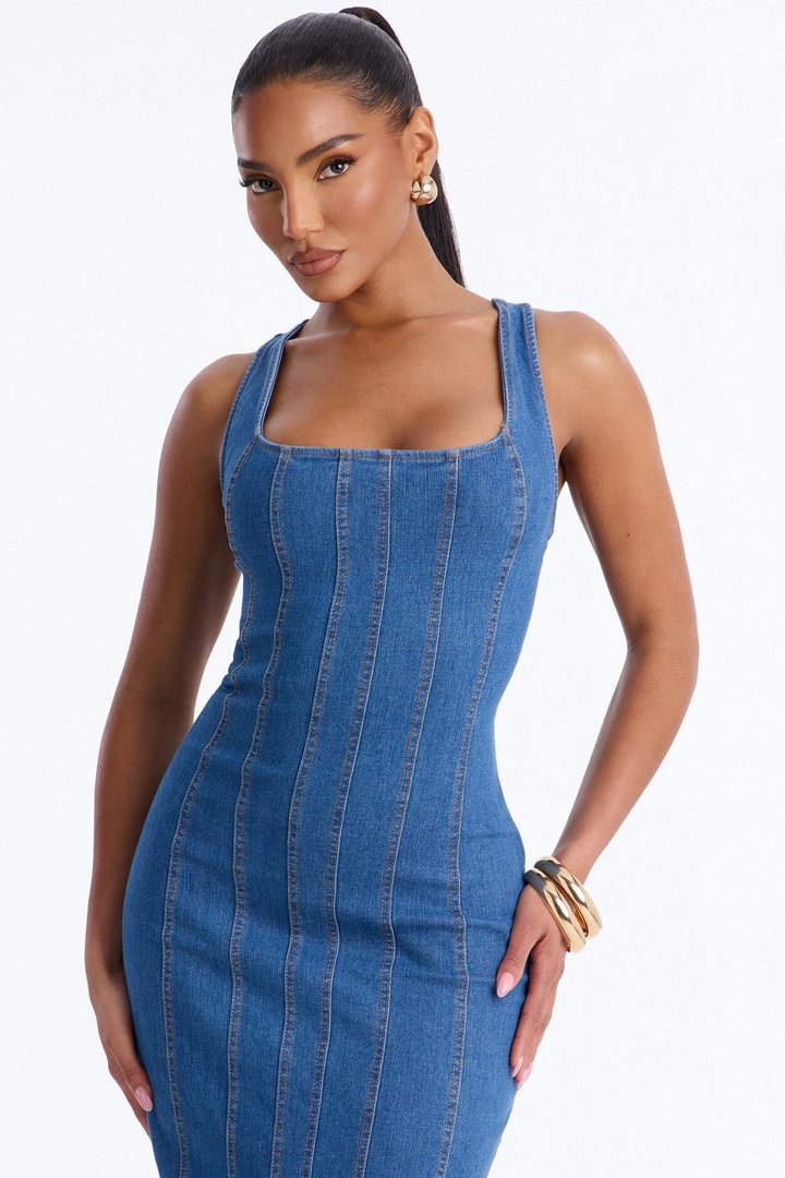 Finley Denim Midi Dress - Medium Wash