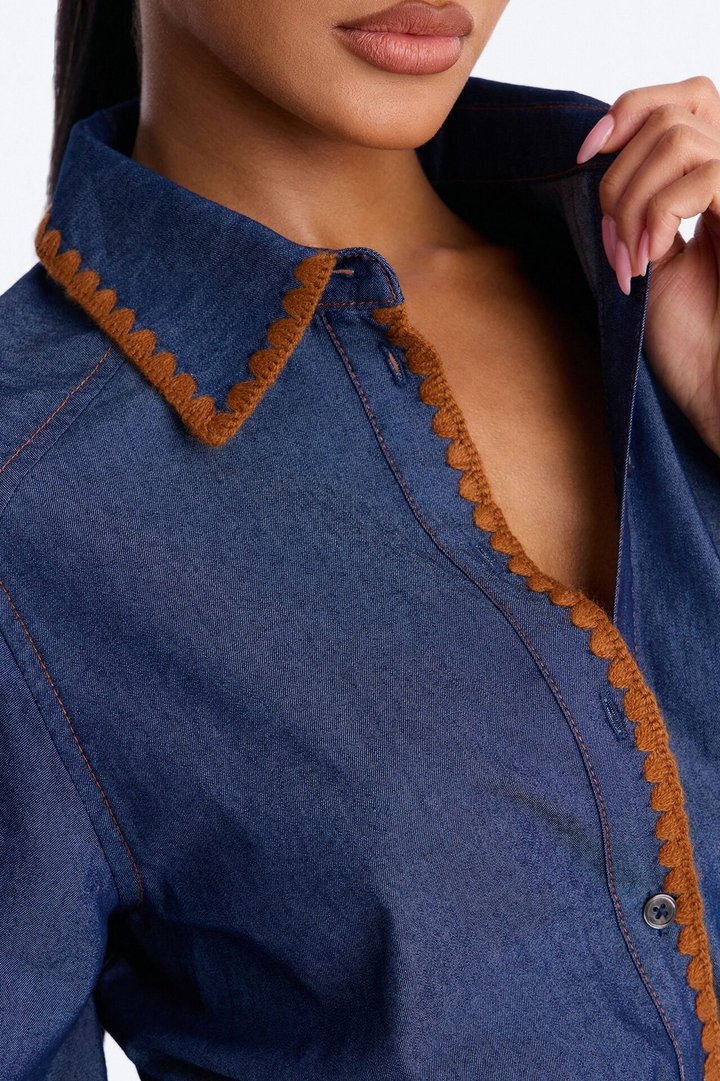 Jaika Denim Embroidered Romper - Dark Wash