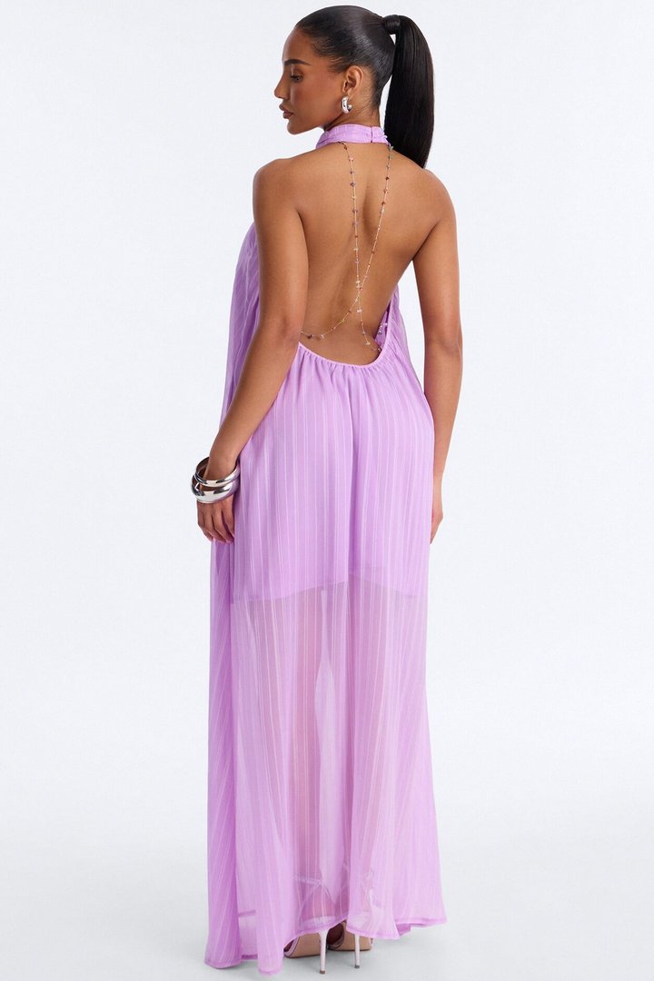 Amelia Backless Beaded Maxi Dress - Lavender